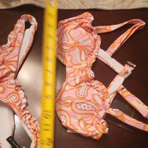 Pink Orange Patterned Ruffle Bikini Set - Picture 12 of 14